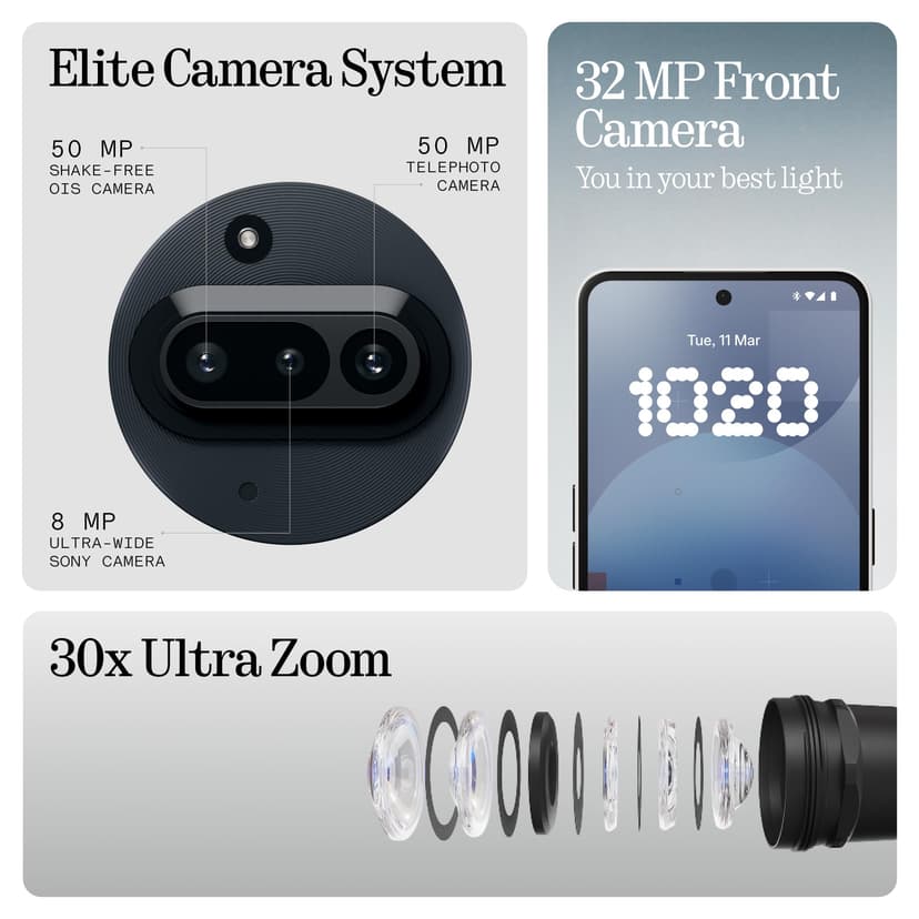 Nothing Phone (3a) 256 GB - mobile phone with 32 MP front camera, 30x ultra zoom, 50W fast charging and 6.77" FHD+ flexible AMOLED display - Black - 2