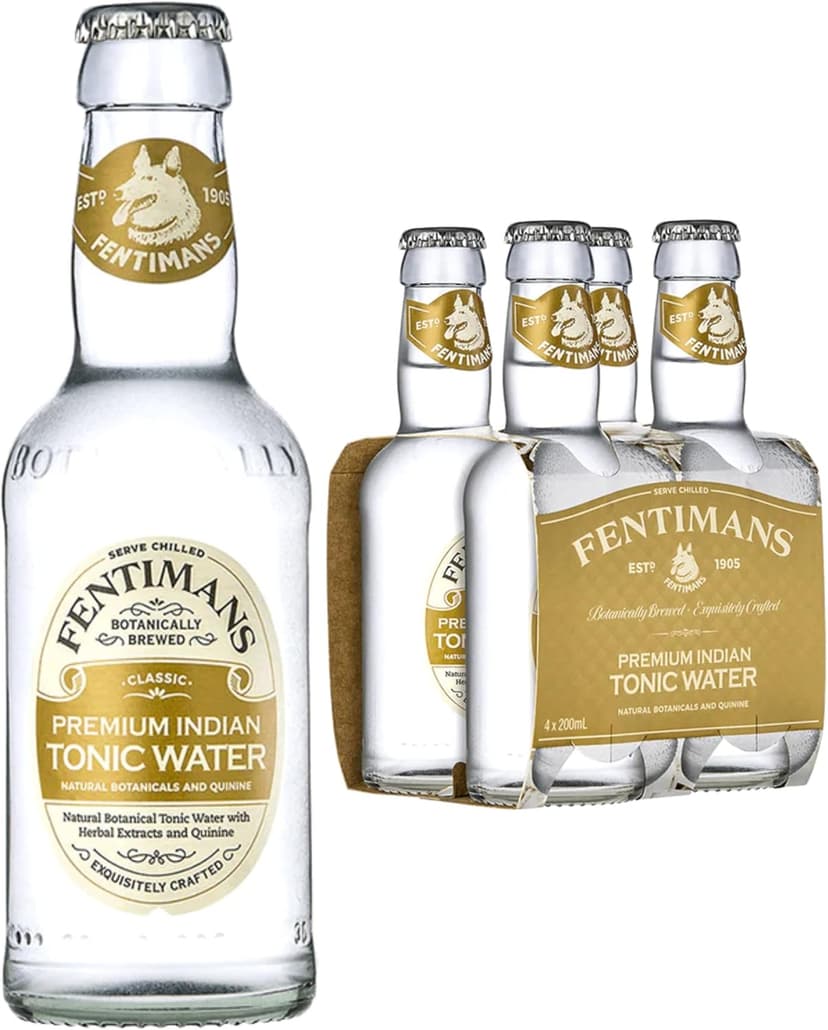 Fentimans Premium Indian Tonic Water - Botanically Brewed Water - Infused with Sicilian Lemon Oil & Lemongrass Extract - Low Calorie, Gluten Free and Vegan Friendly Soft Drinks - 4 x 200ml - 1