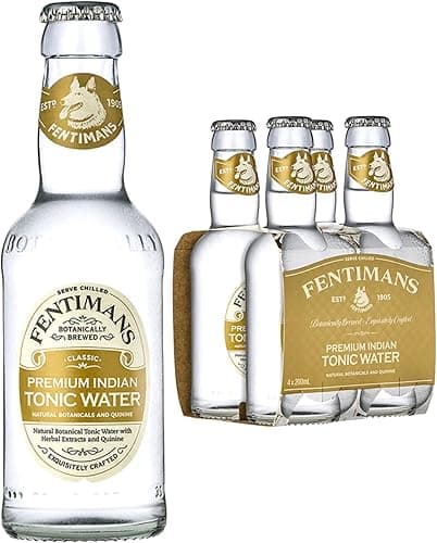 Fentimans Premium Indian Tonic Water - Botanically Brewed Water - Infused with Sicilian Lemon Oil & Lemongrass Extract - Low Calorie, Gluten Free and Vegan Friendly Soft Drinks - 4 x 200ml