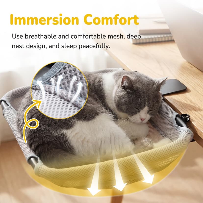 CATISM Cat Window Bed & Cat Desk Bed 2-in-1, Soft Removable Hammock for Indoor Cats, Up to 18kg Weight Capacity with Ventilated Mesh, All-Season Use, Sturdy Frame & Suction Cups - 3