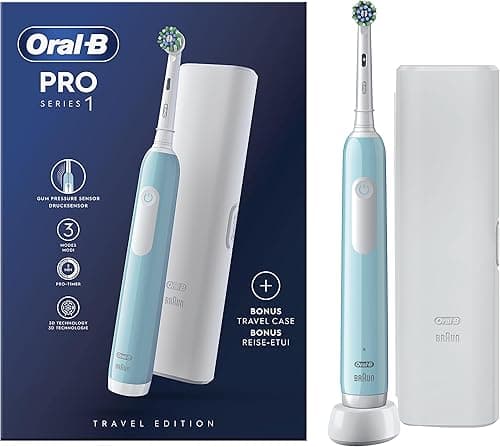 Oral-B Pro Series 1 Electric Toothbrush, 1 Replacement Brush, 3 Cleaning Modes and Pressure Sensor for Dental Care, Travel Case, Designed by Braun, Blue