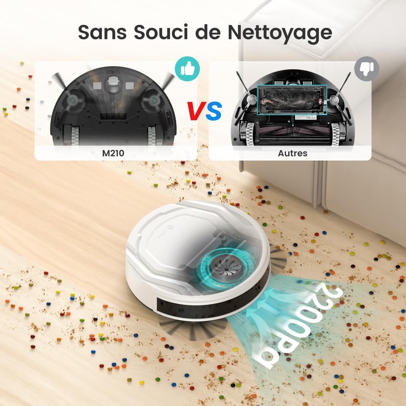 Lefant Aspirateur Robot, Robot Aspirateur Autonomie Mince Silencieux, Connecté avec WiFi/Alexa/App, 3 Modes d'aspirations, Programmable, Idéal pour Les Poils d'animaux Tapis Sols Durs, M210 Blanc - 6