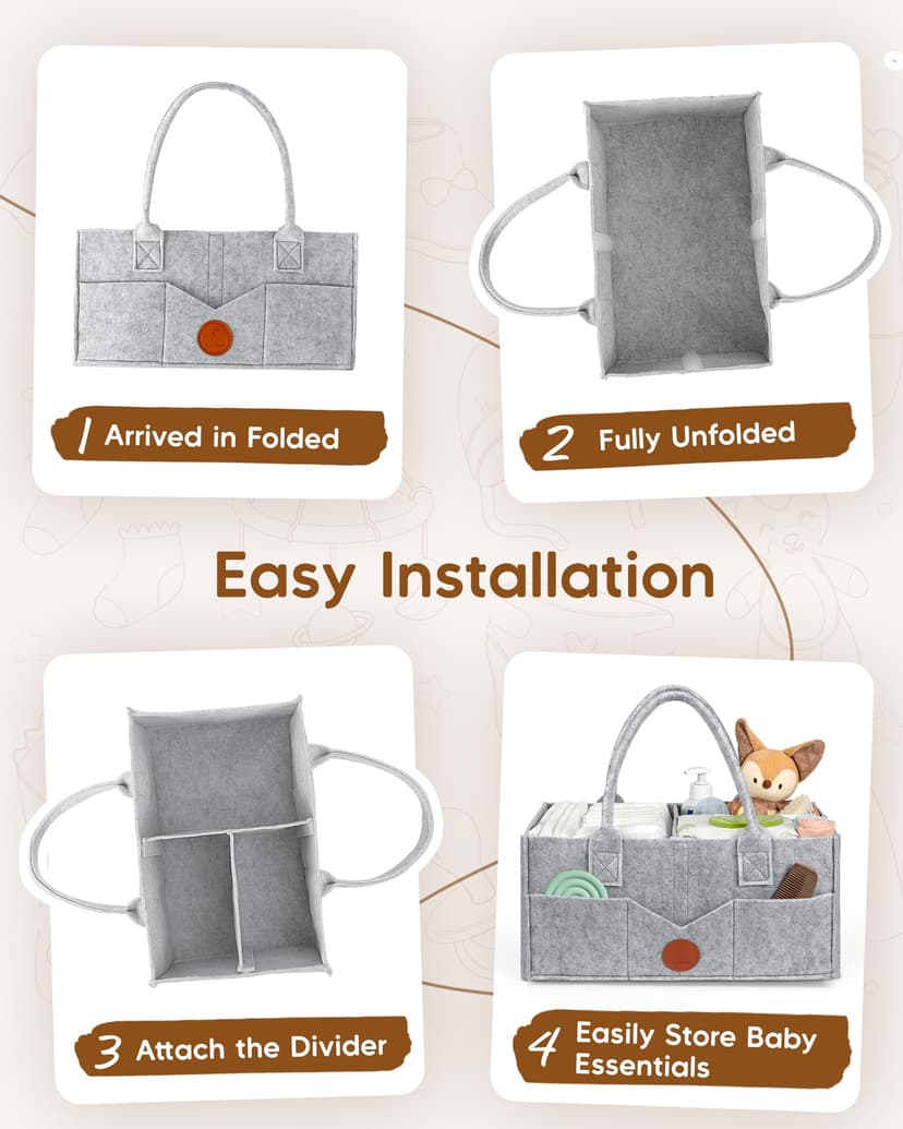 Maliton Nappy Caddy, Newborn Essentials for Diaper Caddy, Sturdy Portable Washable Baby Caddy with Detachable Compartments. Baby Shower Gifts for Mum, Nappy Organiser for Indoor Outdoor, Grey - 9