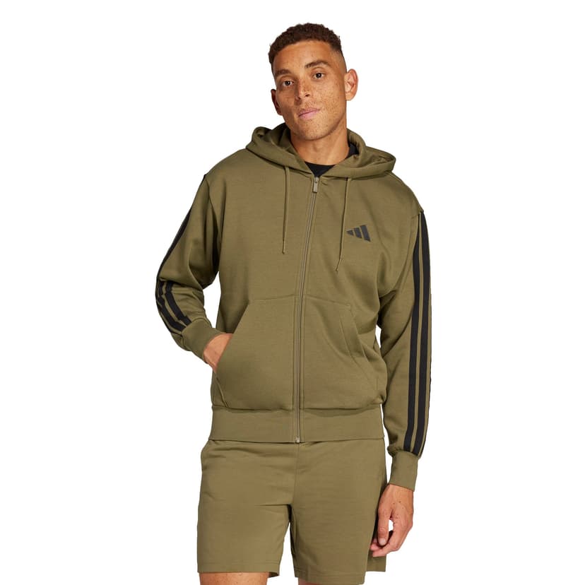 adidas Men's ESSENTIAL THREE STRIPES FLEECE ZIPPER HOODIE, olive strata/black, L - 3