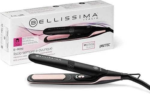 Bellissima Mini lisseur pour le sac et le voyage, pour des cheveux lisses à tout moment, partout, Compact, Léger, Revêtement céramique, Température 200°C, Multi-voltage automatique, Beauty Bag