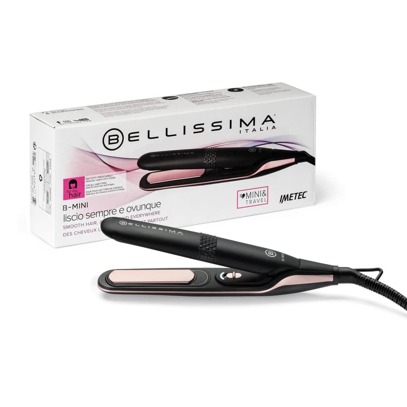 Bellissima Mini lisseur pour le sac et le voyage, pour des cheveux lisses à tout moment, partout, Compact, Léger, Revêtement céramique, Température 200°C, Multi-voltage automatique, Beauty Bag - 1