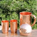 Pure Copper Ayurveda Pitcher and Tumbler Set - Hammered Design Jug with 2 Tumbers - 6