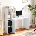 WOLTU Desk with Bookcase, Office Desk, Bookcase with 6 Open Compartments and 2 TNT Boxes, Computer Desk, Study, Bedroom, 140.5 x 50 x 134 cm, Wood, White, TS184ws - 1