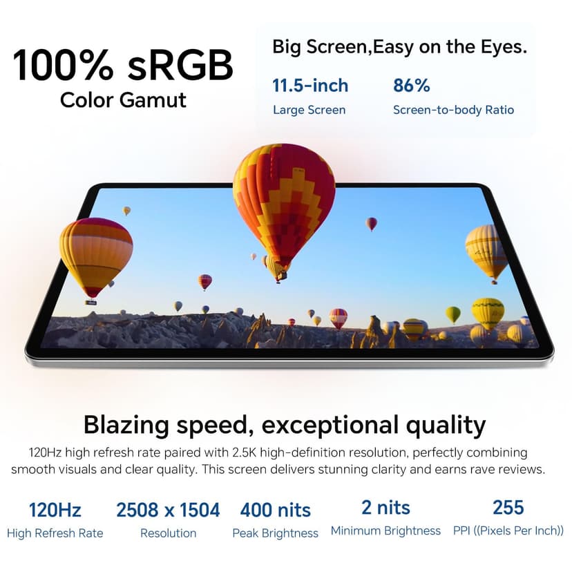 HONOR Pad X9A 6GB 128GB WiFi Tablet 8300mAh Battery, Fullview 11.5 Inch Screen and 120Hz 2.5K, Qualcomm 6nm Snapdragon 685, 4 Speakers, Metal Body, Android 15, Google Service, Grey - 3
