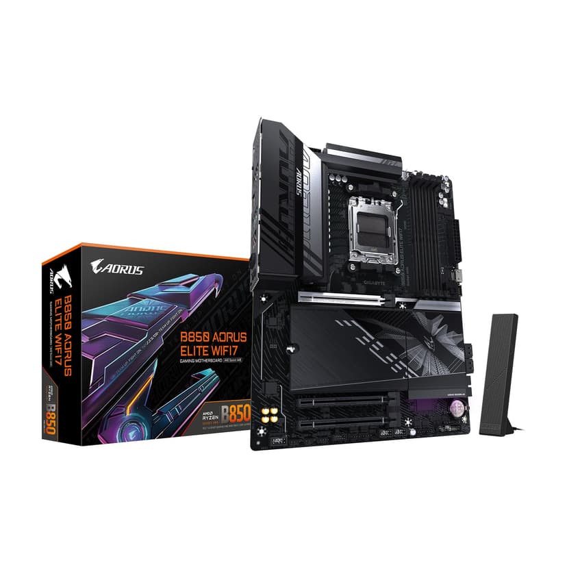 GIGABYTE B850 AORUS Elite WIFI7 AMD AM5 LGA 1718 Motherboard, ATX, DDR5, 3X M.2, PCIe 5.0, USB-C, WIFI7, 2.5GbE LAN, EZ-Latch, 5-Year Warranty - 1