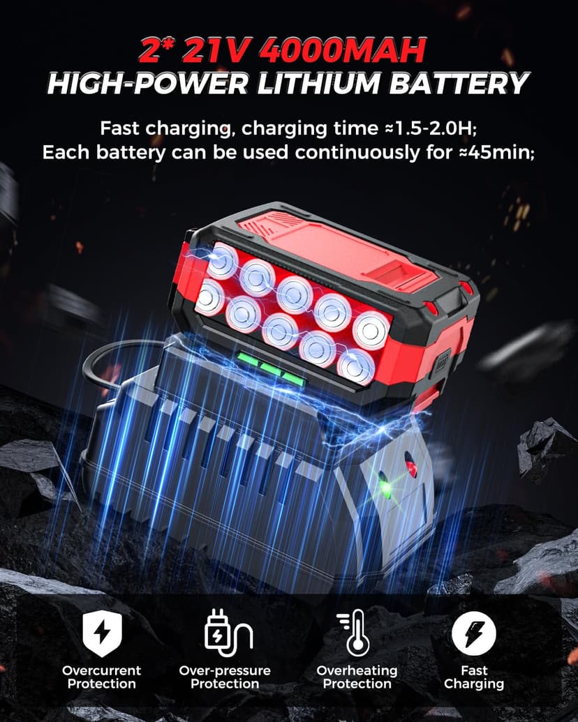 XIAZIR Cordless Impact Wrench 1200 Nm, 1/2 inch Impact Gun, 21V 4.0Ah×2 Batteries & Fast Charger, 3-Speed Control with LED Light, Includes 5 Sockets + Extension Bar + Carry Case - 4