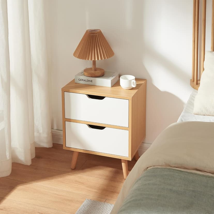 [en.casa] Bedside table Bordkak nightstand with 2 drawers side table 50 x 40 x 30 cm chest of drawers wooden legs oak look/white - 1