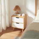 [en.casa] Bedside table Bordkak nightstand with 2 drawers side table 50 x 40 x 30 cm chest of drawers wooden legs oak look/white - 1