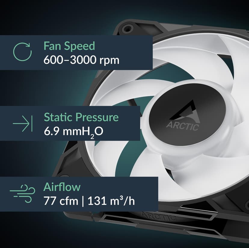 ARCTIC P12 Pro A-RGB - 3 Pack - Powerful Premium Fan, 120 mm PWM Fan with Y-Cable Splitter, 600-3000 rpm, 0 rpm <5% PWM, 5V Digital RGB, Fluid Dynamic Bearing, 4-Pin - Black - 2