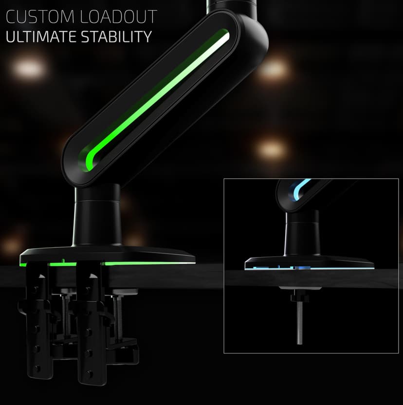 Invision VORTEX Gaming Monitor Arm for 27-57 Inch Screens | Curved & UltraWide | 5v USB Powered | 14 Mode RGB Integrated LED Lights | 3-18kg MAX (VR200) - 7