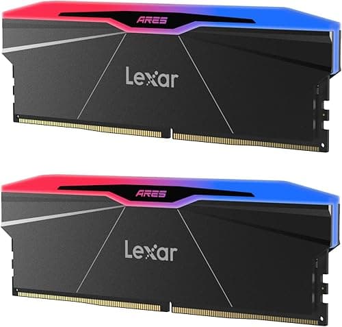 Lexar ARES Gen2 RGB DDR5 RAM 32GB Kit (2x16GB) 6400MHz CL30, 288-Pin UDIMM Desktop Memory, PC Gaming Computer Memory, for Intel XMP 3.0/AMD EXPO/CL30-38-38-76/1.4V