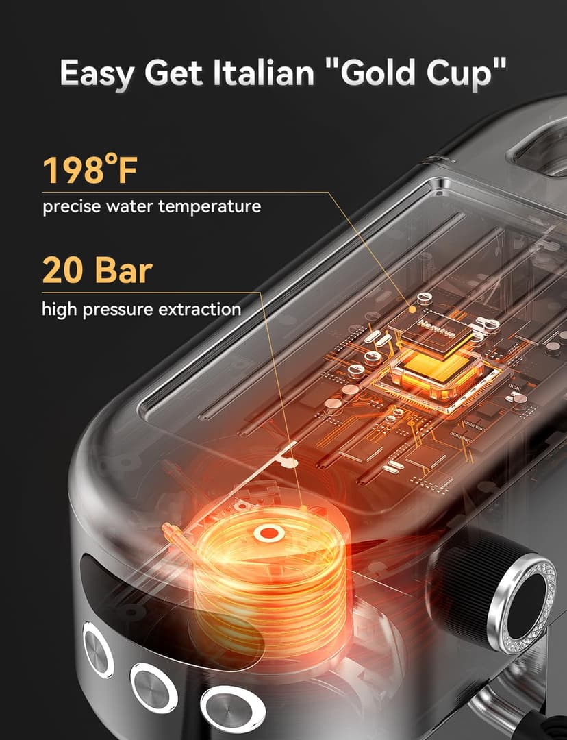 Neretva Machine a Cafe, 20 Bar Cafetière Expresso 1350W Compacte En Acier Inoxydable Avec Mousseur À Lait & Écran LED Machine à Cafe Utiliser Pour La Maison Capacité 1,3L - Espresso/Macchiato/Latte - 2