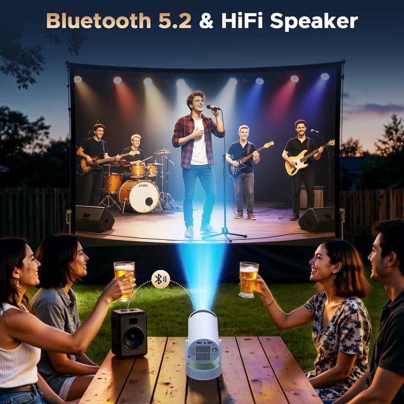 Battery Powered Projector, Mini 4K projector for bedroom, 220° Rotatable Stand Auto Keystone, Portable Projectors for Home Cinema Backyard Camping Outdoor - 5