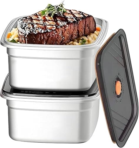 Gamexop 1.5L Stainless Steel Containers with Lids Leak Proof & Airtight for Electric Lunch Box Replacement Kit, Bento Lunch Box for Meal Prep,Fruit,Snack,Freezer, 2-Pack