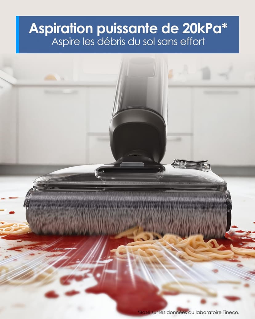 Tineco Floor One i6 Stretch Aspirateur Laveur sans Fil, Aspirateur Sec et Humide, Aspiration Puissante 20 kPa, portée à Plat 180°, Nettoyage Deux Bords, 40 Min d'autonomie, séchage 5 Min 85°C - 4