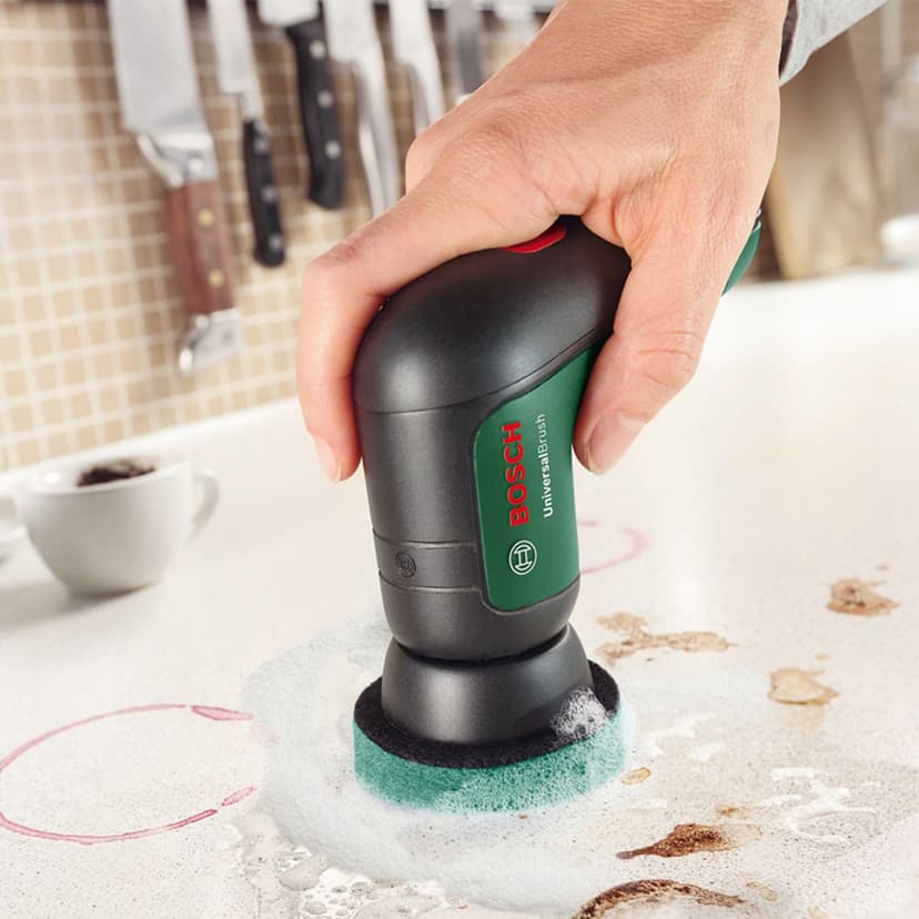 Bosch Electric Cleaning Brush Set UniversalBrush (for Bathroom Tiles, Kitchen Stove, Pans, Pots and More; 10 Cleaning Attachments Included; 3.6V Integrated Battery; Micro-USB Cable; in Soft Bag) - 8