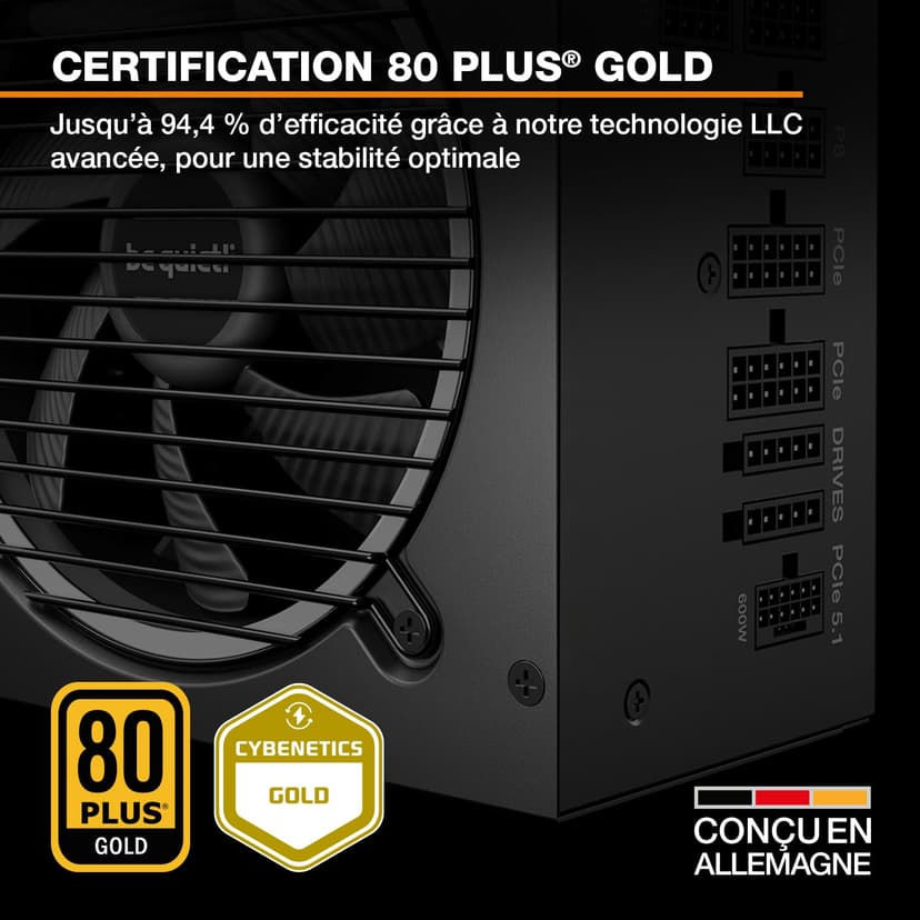 be quiet! Pure Power 13 M 1000W Bloc d’Alimentation, Certification 80 Plus® Gold, Alimentation ATX 3.1, pour Les Cartes Graphiques PCIe 5.1, Ventilateur Semi-Passif 120 mm signé be quiet! - 3