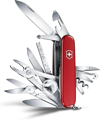 Victorinox Swiss Champ, Swiss Army Knife, Couteau de Poche Suisse, Léger, Multitool, 33 Fonctions, Lame, Ciseaux, Tire Bouchon, Rouge