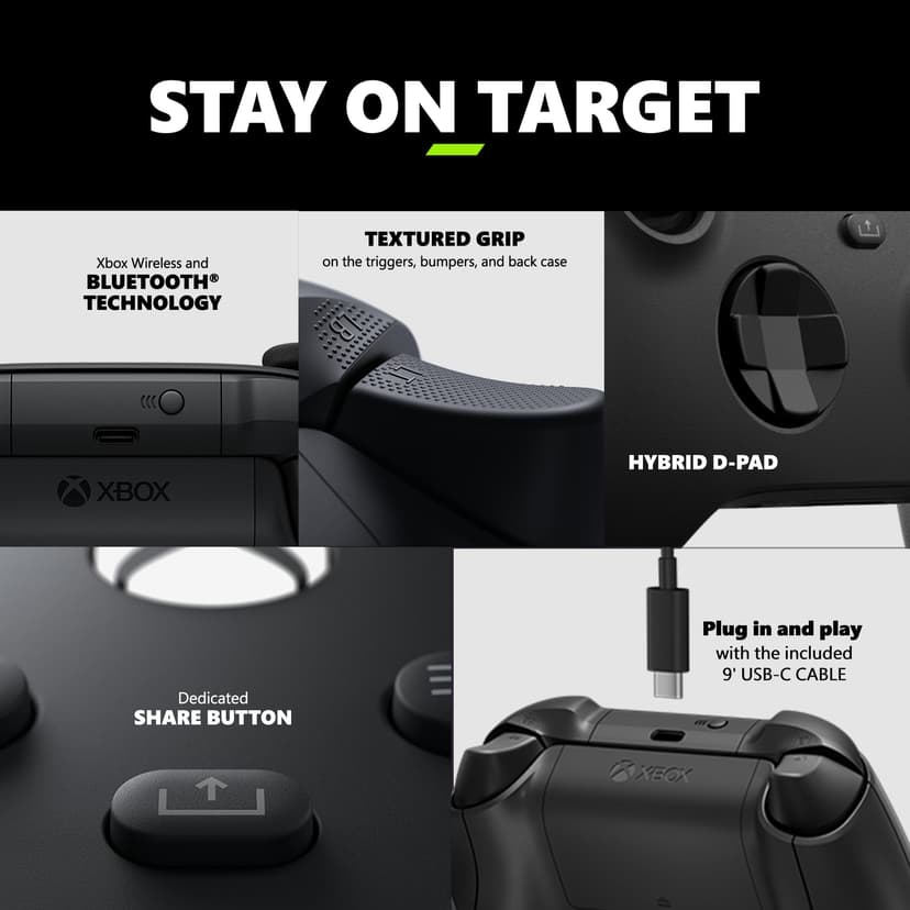 Microsoft Xbox Wireless Controller avec Câble USB-C - Manette de Jeu Analogique/Numérique pour PC et Xbox Series S/X - 4