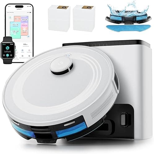 Lefant M2 Plus Robot Aspirateur Laveur 6000Pa avec Station Vidage Automatique Poussière,Navigation Laser avec Cartographie,Évitement d'obstacles PSD,140min,Idéal pour Poils d'animaux