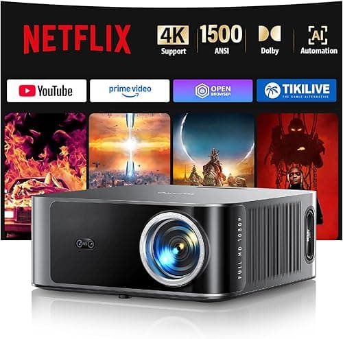 【1500 ANSI/Compatible Netflix】Vidéoprojecteur 4K Dolby 36W, AI Auto Focus/Keystone TOPTRO Projecteur Video WiFi6 Bluetooth FHD 1080P, 2*18W Haut-Parleurs Rétroprojecteur 4K Home Cinéma Extérieur/PS5