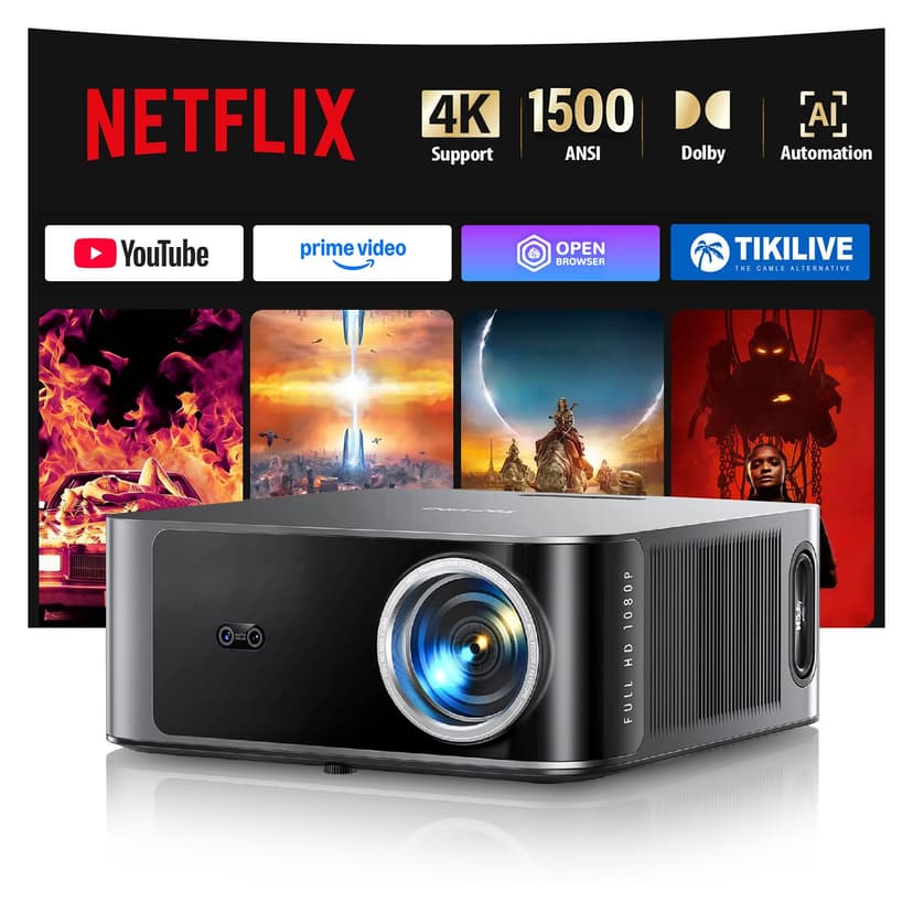 【1500 ANSI/Compatible Netflix】Vidéoprojecteur 4K Dolby 36W, AI Auto Focus/Keystone TOPTRO Projecteur Video WiFi6 Bluetooth FHD 1080P, 2*18W Haut-Parleurs Rétroprojecteur 4K Home Cinéma Extérieur/PS5 - 1