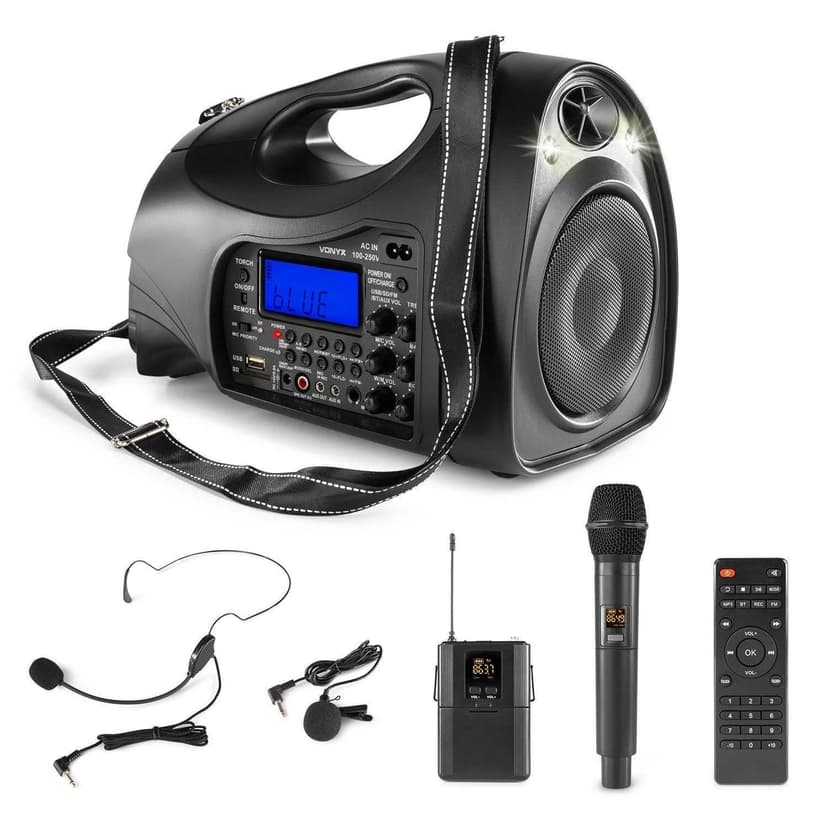 Vonyx Portable Handheld PA System ST016 with Wireless Mic, Rechargeable Battery, Bluetooth, FM Radio, Portable Tour Guide Speaker for Presentations, Events and Tours - 1