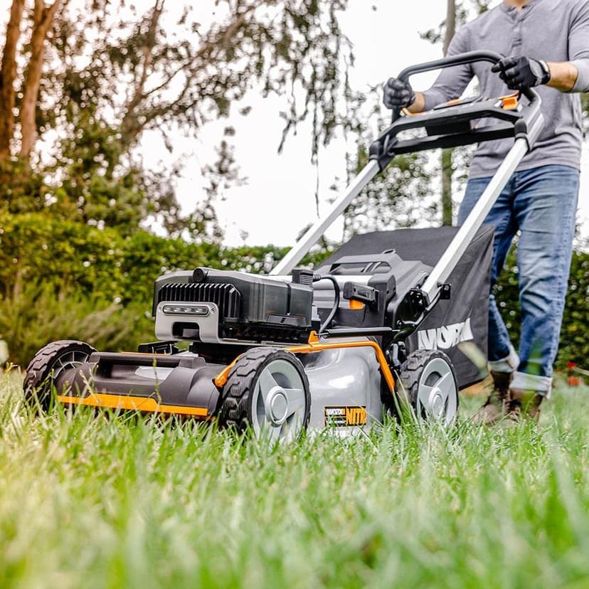 WORX Nitro WG761E 80V Cordless Brushless Lawnmower, Up to 1000 m² on a Load Diameter 51 cm, 70 L Bag, Mulching, 7 Cutting Positions, Comes with 4 Batt 20V 4Ah, Fast Charger - 3