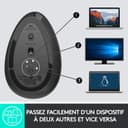 Logitech MX Vertical Souris Ergonomique sans Fil, Multi-Dispositifs, Bluetooth ou 2,4 GHz avec Récepteur USB Unifying, Suivi Optique 4000 PPP, 4 Boutons, Charge Rapide,Portable/PC/Mac/iPad OS-Graphite - 9