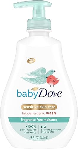 Baby Dove Sensitive Skin Care Baby Wash For Baby Bath Time Fragrance Free Moisture Fragrance Free and Hypoallergenic, Washes Away Bacteria 13 oz