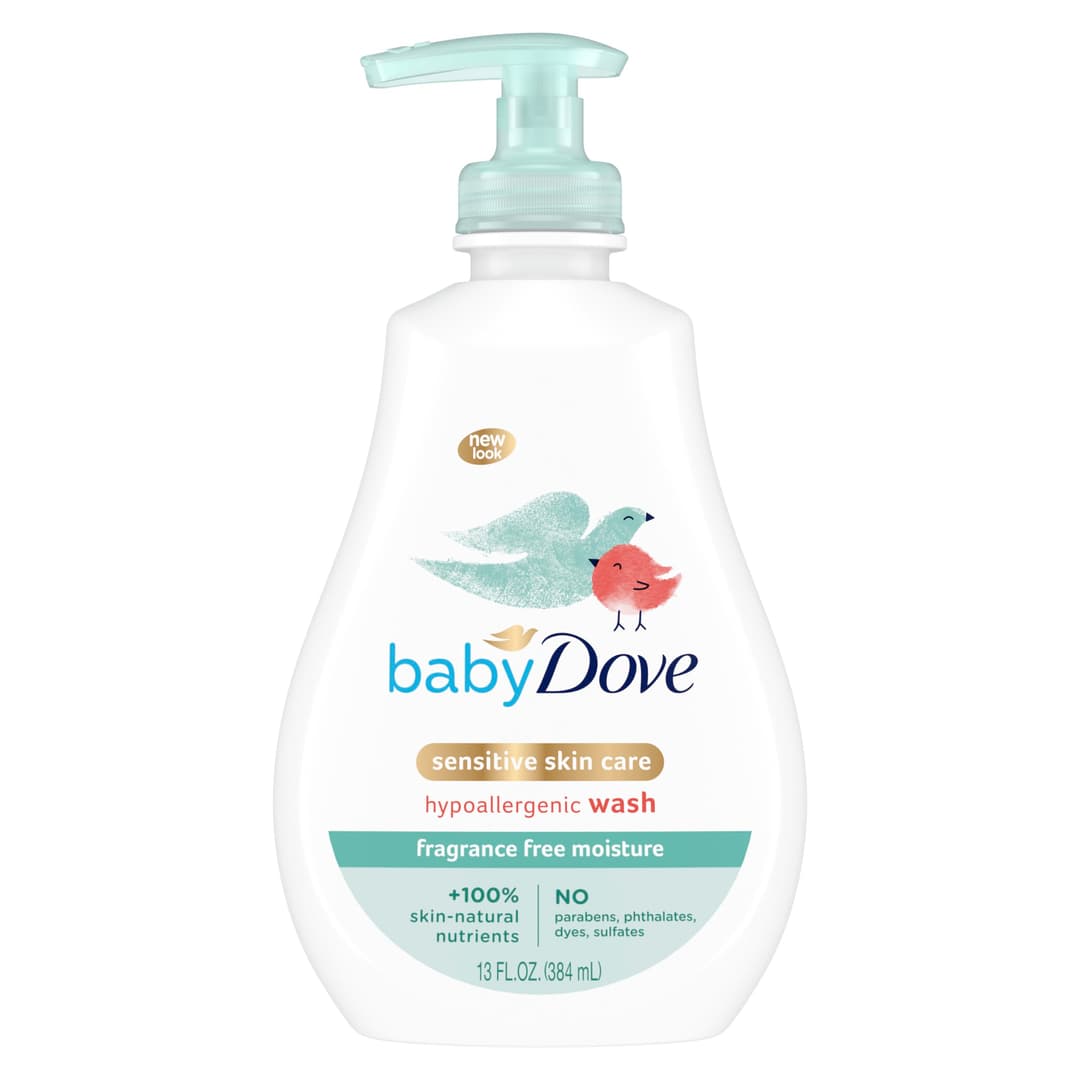 Baby Dove Sensitive Skin Care Baby Wash For Baby Bath Time Fragrance Free Moisture Fragrance Free and Hypoallergenic, Washes Away Bacteria 13 oz