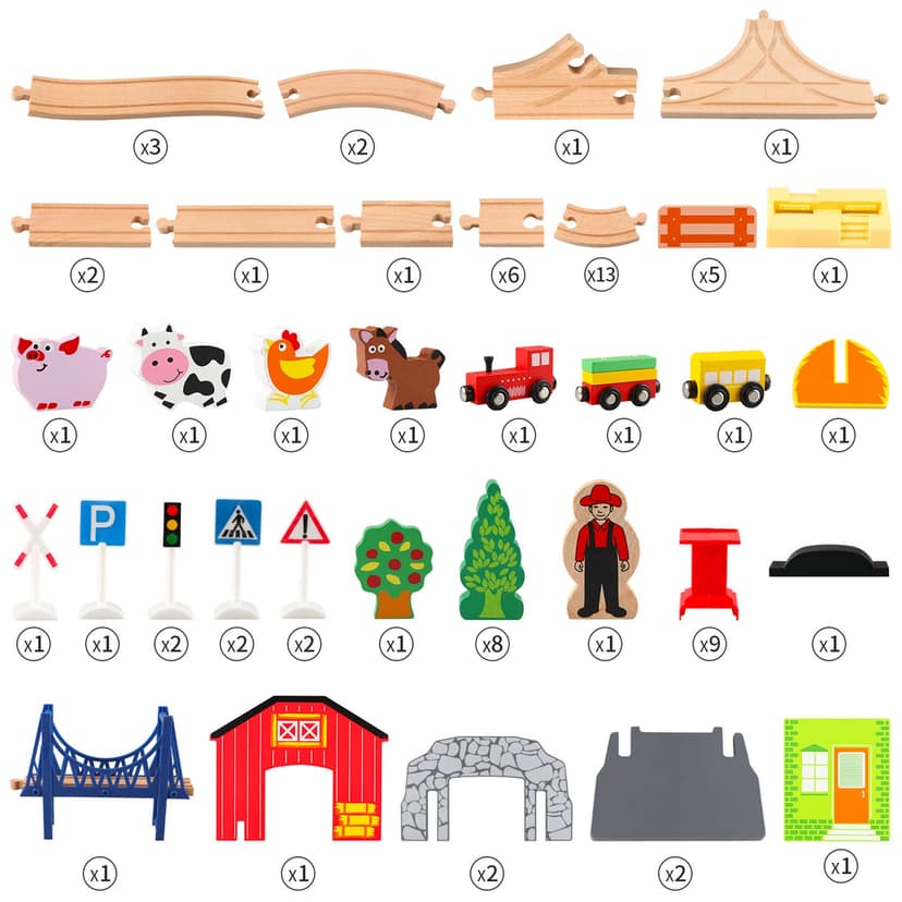 Jacootoys 80PCS Wooden Train Tracks Set Magnetic Trains Educational Construction Toy Wooden Car Tracks Vehicles for Kids 3+ Years Old Girls Boys - 5