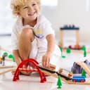 Electric Remote Trains Toy for Wooden Track, Remote Control & Motorized Train with 4 Sound and Light Effects for Kids 3 4 5+ Years Old Boys Girls, Compatible with Thomas,Brio,Chuggington-Red - 6