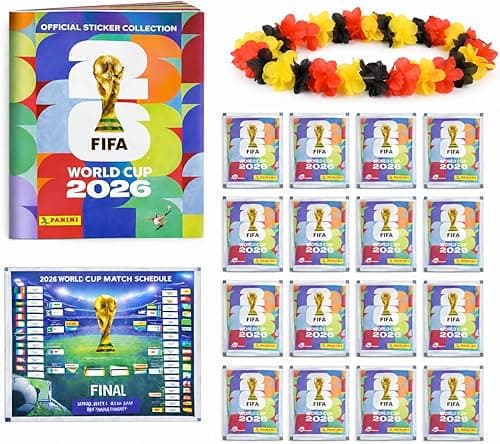 XXL Fan Starter Set World Cup 2026 – Original Panini Sticker Album & Stickers, Extra 1x Match Schedule & 3x Germany Armbands (10 Packs / 70 Sticker Set) Own Brand Bundle