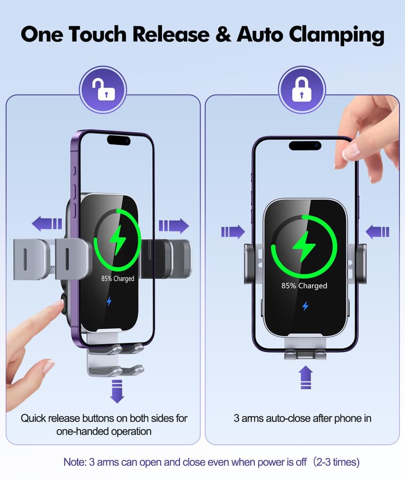 ISEYOU Car Phone Holder Wireless Charger, 15W Fast Charging Auto Clamping Wireless Car Charge, 360° Rotation Air Vent Mount With Electric Sensor Compatible For iPhone 16 15 14 Pro Max, Samsung Galaxy - 3