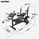 GORILLA SPORTS® Weight Bench - with 100kg Weights, Barbell Bar, EZ Curl Bar, Dumbbells, Adjustable, Rack, Dip Station, Preacher Pult, Leg Extension, Black or White - Training, Workout Bench, Multi Gym - 6