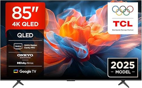 TCL 65T8C 65 Inch QLED 4K HDR UHD TV, Smart Google TV Dolby Vision & Atmos, 144Hz Motion Clarity Pro, FreeSync, Onkyo 2.1 Sound, Voice Control, Compatible with Google Assistant