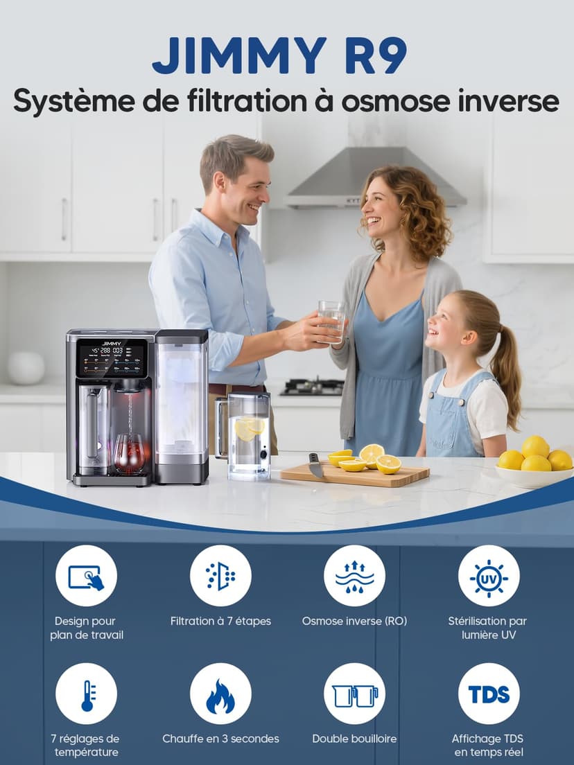 Jimmy R9 Purificateur d'Eau à Osmose Inverse sur Comptoir, Filtration 7 Étapes avec UV, Distributeur d'Eau Chaude, Chauffage 3S, 7 Températures, Moniteur TDS en Temps Réel - 2