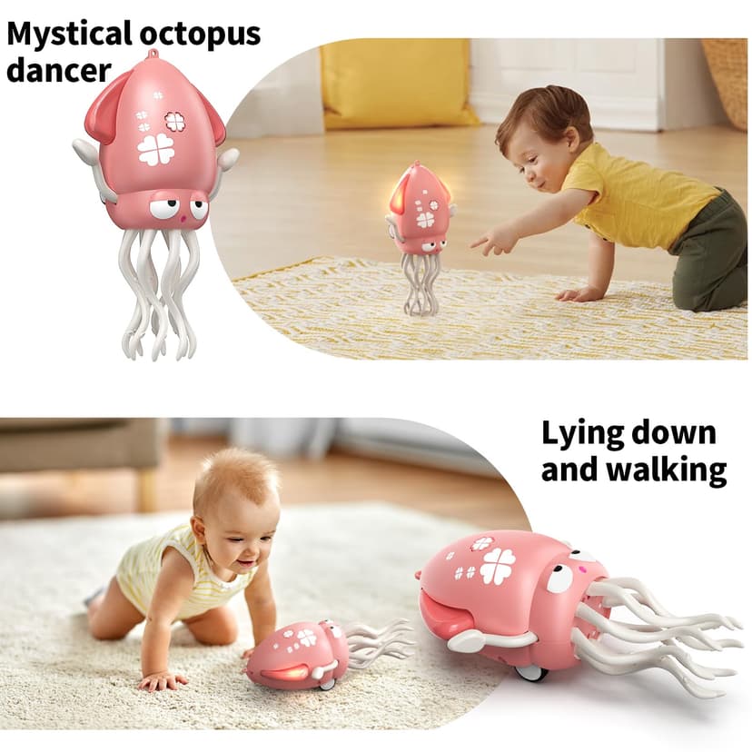 Smalody Smart Dancing Octopus Toy with LED Lights and Music, Rechargeable Interactive Baby Toys with Obstacle Avoidance, Ideal Sensory Gift for Christmas and Birthdays (Red) - 3