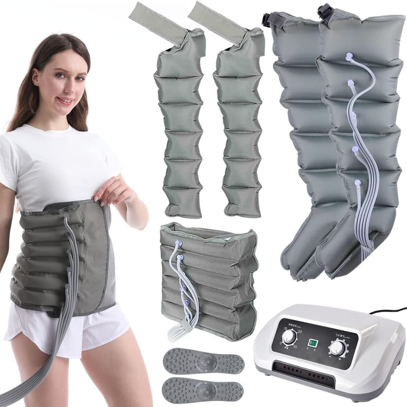 Masseur à compression d'air pour jambes pressothérapie, machine de pressothérapie pour la maison avec 6 cavités, bottes de pressothérapie jambes entières et ventre professionnel pour la circulation - 1
