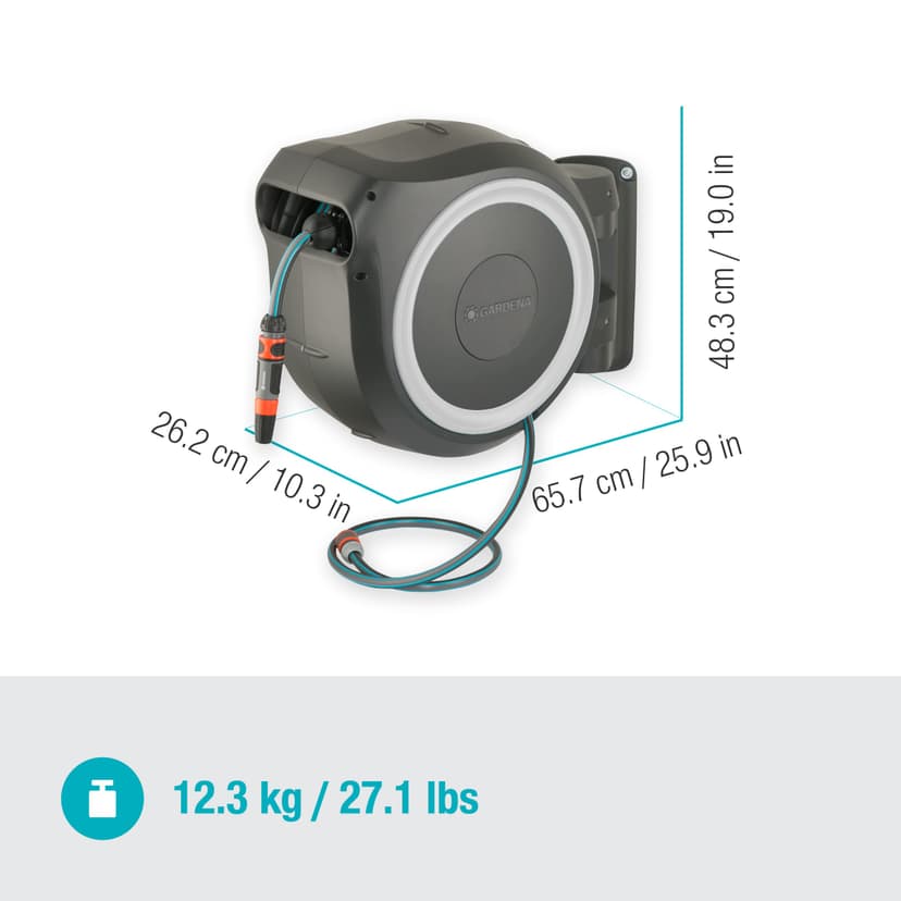 Gardena Wall-Mounted Hose Box Rollup L (White) 30 m: Versatile Watering System for Large Gardens, Swivel Hose Box, Including 30 m Gardena Hose and mounting kit (18627-20) - 7