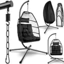 tectake® Fauteuil Oeuf Suspendu Chaise hamac Balancoire Cocooning Confortable Pliable Résistant, Fauteuil Relax avec Structure en Acier & Coussin Épais - 1