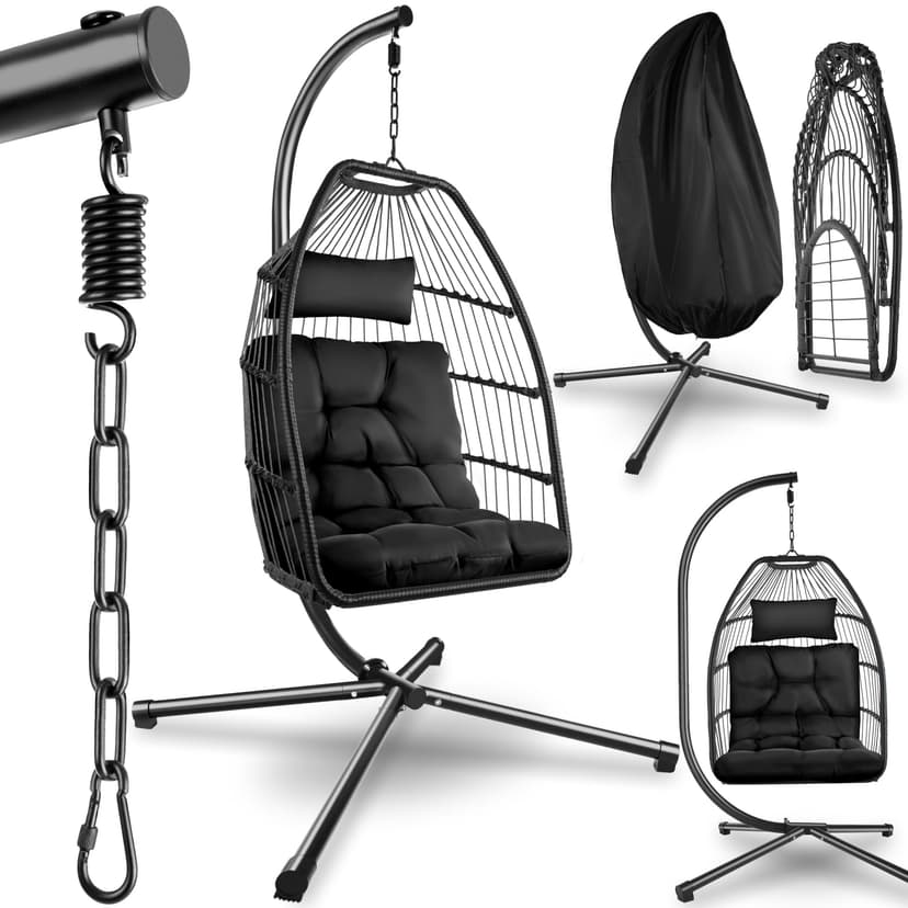 tectake® Luxurious Egg Chair with Stand, Thick Cushions, … - 1