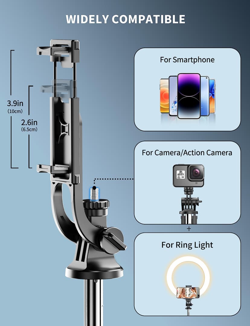 163.5CM Perche à Selfie, Trépied Smartphone, Extensible Selfie Stick Trépied de Téléphone avec Télécommandeet Support pour Téléphone Portable Compatible avec iPhone/Samsung/GoPro/Camera - 4