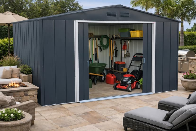 Duramax ECO 10 x 10 (9.74 m2) Metal Garden Storage Shed, Hot-Dipped Galvanized Metal Garden Shed, Tool Storage Shed, Strong Reinforced Roof Structure, Maintenance-Free Metal Shed, Anthracite - 3